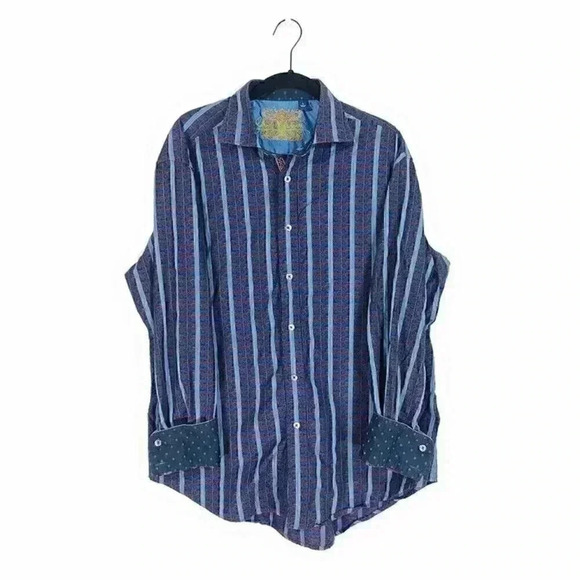 Robert Graham Button Shirt Men's Large Long Sleeve Cotton Embroidery Striped - Picture 1 of 4